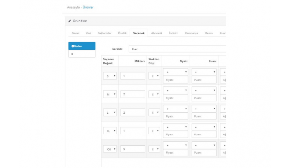 Opencart Seçenek Stoğu Kontrolü Modülü